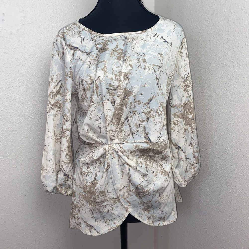 Gilli Elegant Blouse Women's Small Multicolor Faux Wrap Ruched Waist Springtime